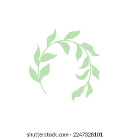 Vector illustration of flowers, a sprig of green leaves, a plant from the garden. Beautiful flora and leaves. Minimalistic flat stylized in color. For the holiday, February 14, stickers, postcards