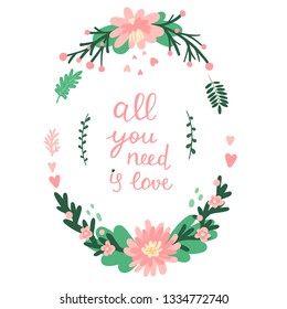 Vector illustration with flowers and text