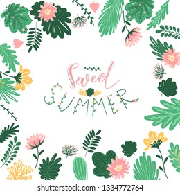 Vector illustration with flowers and text