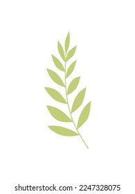 Vector illustration of flowers, twig of green leaves. Decorative flat flower stylized in color. For design for the holidays. Illustrations for stickers, prints, advertisements, solo elements