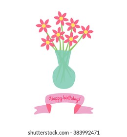 Vector illustration flowers in vase. Greeting card. Spring concept