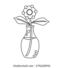 Vector Illustration of Flowers in Vase, Sunflower, Line Art
