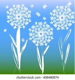 vector illustration of flowers, which consists from cockles. white, green and blue linear graphic, linear gradient. perfect as a background.