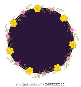 ilustración vectorial de fondo de corona de flores, marco redondo floral, diseño de borde de flor