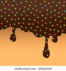 Vector Illustration with Flowing Chocolate. Abstract Food Background with Dripping Glaze.