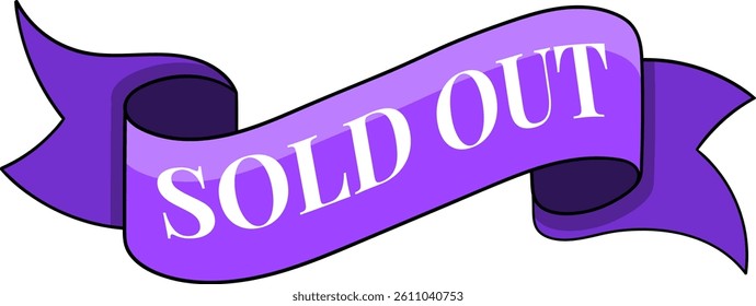 Vector illustration of a flowing purple ribbon banner with white SOLD OUT text.