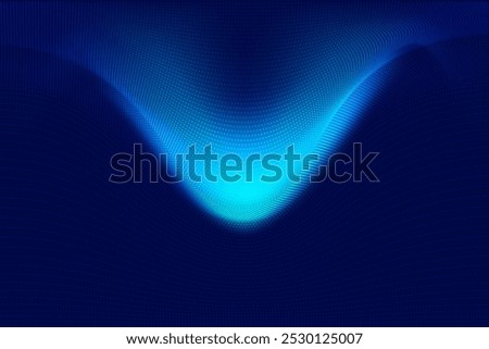 Vector illustration. Flowing waves of vibrant blue, forming futuristic digital landscape. Abstract shape merges dots and lines to create mesmerizing visual. Concept of digital, technology, sci-fi.