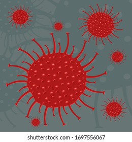 Vektorillustration-Abbildung des Grippe-COVID-19-Virus. ein medizinisches Gesundheitsrisiko mit Krankheitszellen, 