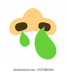 Ilustração vetorial de gripe com muco saindo das narinas sobre um fundo branco. Conceito de gripe, espirros.