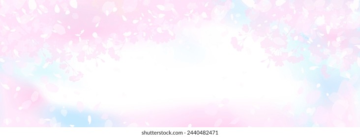 Ilustración vectorial de flores de cerezo esponjosas y cielo azul de primavera