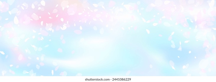 Ilustración vectorial de flores de cerezo esponjosas y cielo azul de primavera