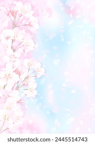 Vector illustration of fluffy cherry blossoms and spring blue sky