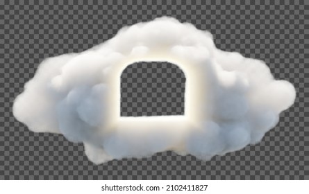 Vector illustration of fluffy cloud or haze on a transparent background with opening or hole inside. Weather in Phenomenon.