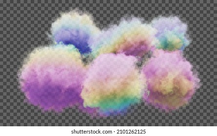 Vector illustration. Fluffy multicolored cloud or haze on a transparent background. Weather phenomenon. Element of your design