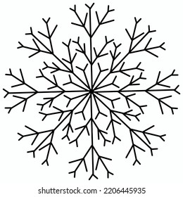 Vector illustration of a fluffy snowflake on a white isolated background. Abstract winter pattern for icons, decor and Christmas decorations