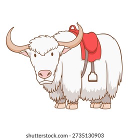 Vector illustration of a fluffy white yak.