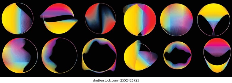 Vector Illustration .Fluid gradient . Set of circle Logos . Colorful frame template .Design logo element collection. Abstract liquid gradient shape .Colorful design icon pack.