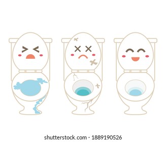 Vector Illustration Of Flush Toilet. Toilet Bowl. Cute Character