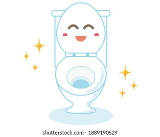 Vector illustration of flush toilet. Toilet bowl. Cute character