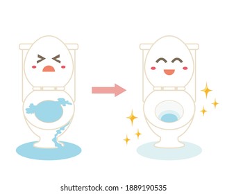 Vector Illustration Of Flush Toilet. Toilet Bowl. Cute Character