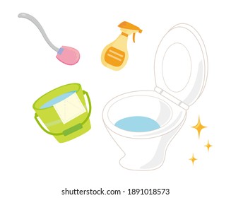 Vector illustration of flush toilet. Toilet bowl. clean up.