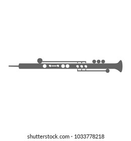 Vector illustration of  flute isolated on a white background. Black and white.  Flute, musical instrument in flat style.