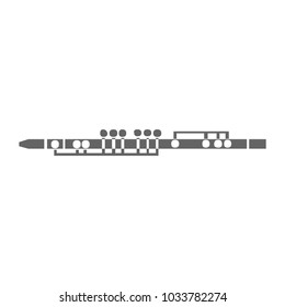 Vector illustration of flute isolated on a white background. Black and white. Flute, musical instrument in flat style.