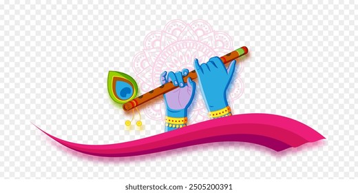 Vector illustration of flute in Krishna hands transparent background