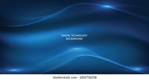 Vector illustration of Flutter wave of points and lines connecting abstract blue futuristic background.