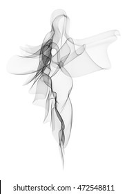 Vector illustration of fluttering airy moire veil folded in a shape of walking or dancing woman silhouette in a long dress. EPS 10 vector image