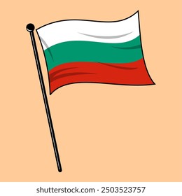 Vector illustration of a fluttering Bulgarian flag icon isolated on a beige background. Editable and scalable eps file.