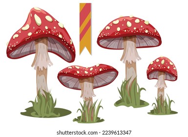 Vector Illustration of Fly Agaric Mushrooms – Vibrant Red Amanita Design, Perfect for Forest Themes, Fairy Tales, Botanical Projects, and Nature-Inspired Artworks