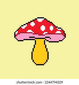 Vector illustration of fly agaric mushrooms in pixel art