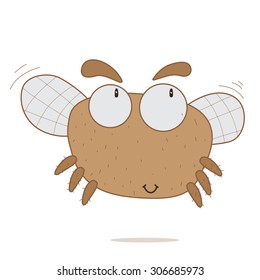 Vector Illustration of fly. Cute fly on isolated background. Vector Baby, kid, child of fly. Cute vector Insect with wings. Cartoon fly flaps its wings and flies