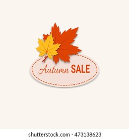 Vector illustration of  flyer, banner, label, background with colorful leaves for seasonal autumn sale.