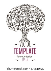 Vector illustration of the flyer, brochure or template design with tree and birds
