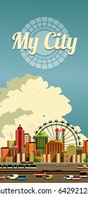 vector illustration Flyer or cover city life abstract drawing with the inscription traffic on the beautiful background of the sky