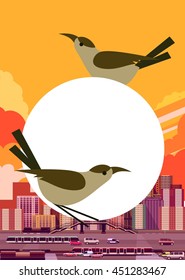 vector illustration Flyer or cover cityscape summer bird with speech bubble