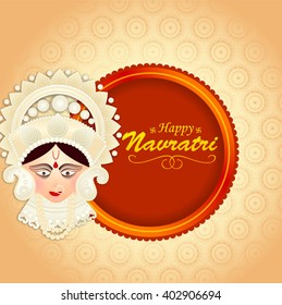 Vector illustration or flyer of goddess Durga idol in a traditional background for Happy Navratri celebration.
