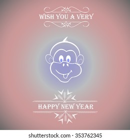 vector illustration of flyer or greeting card for happy new yeer 2016, year of the monkey 