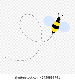 Vector illustration of flying bee on transparent background