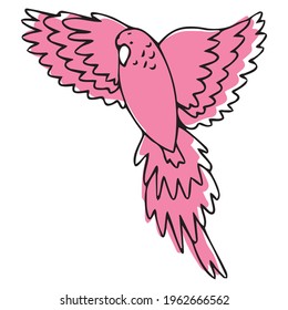 Vector illustration with flying bird in doodle style. A parrot that can be painted.