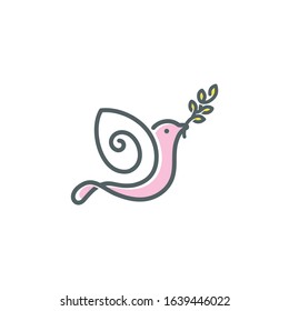 vector illustration of flying bird holding leaves with single line drawn