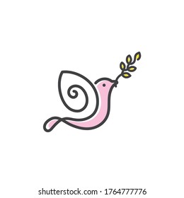 vector illustration of flying bird holding leaves with single line drawn