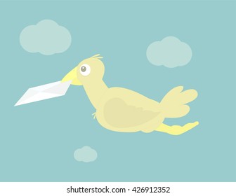 Vector illustration of a flying bird with a postal envelope.