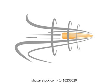 Vector illustration of a flying bullet. The bullet cuts through the air. Bullet shot in the air.
