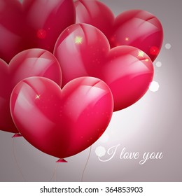 vector  illustration of flying bunch of red balloon hearts. Happy Valentines Day