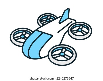 Vector illustration of a flying car and a flying cab.