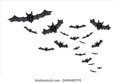 Vector Illustration of Flying Cartoon Bats Group on White Background. This design is perfect for Halloween-themed projects, educational materials, decorations, and digital artwork.