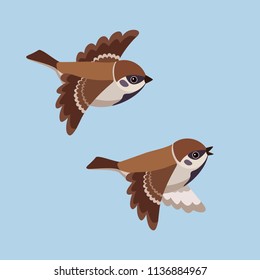 
Vector illustration of flying cartoon Tree Sparrows 